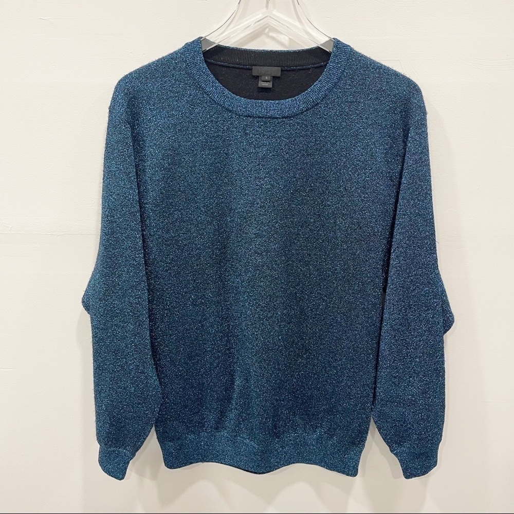 J. Crew Collection Crew Neck Long Sleeve Blue Glitter Sparkle Sweater Small